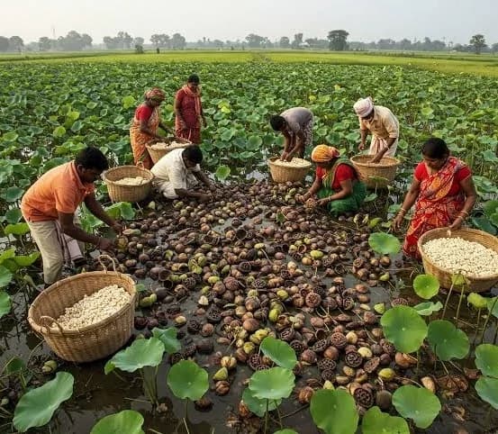 Puffed white makhana fox nuts, the processed seed of Euryale ferox