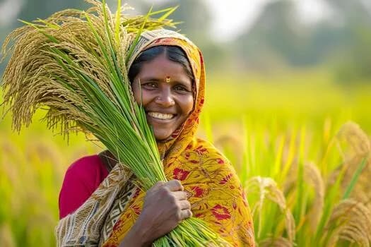 Farmer harvesting grain for Royal Desi premium snacks